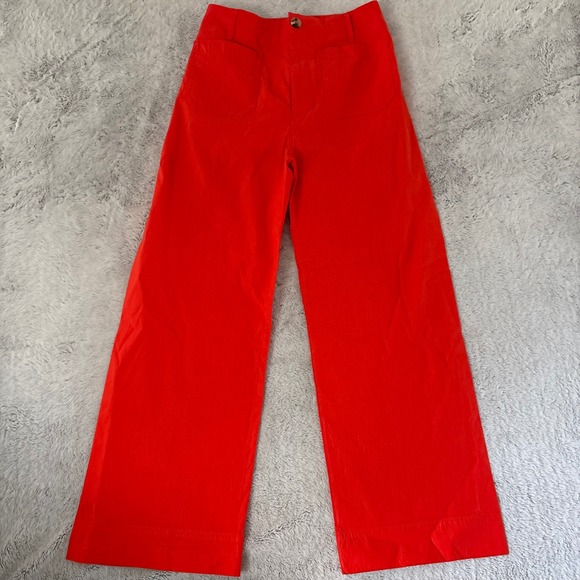 Anthropologie Maeve Colette Cropped Wide Leg Red Orange Linen Blend Pants 30T - Picture 2 of 9